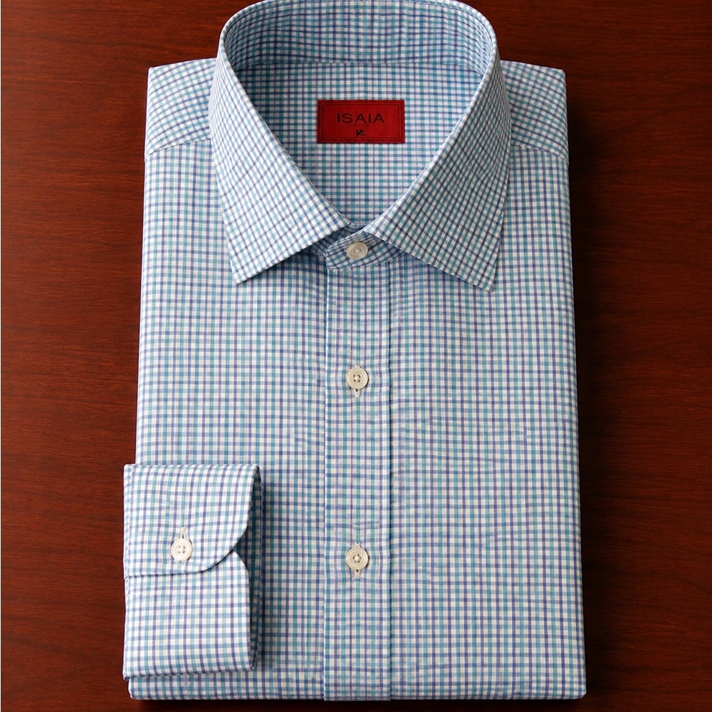 Isaia Aqua, Purple & White Micro-Check Dress Shirt